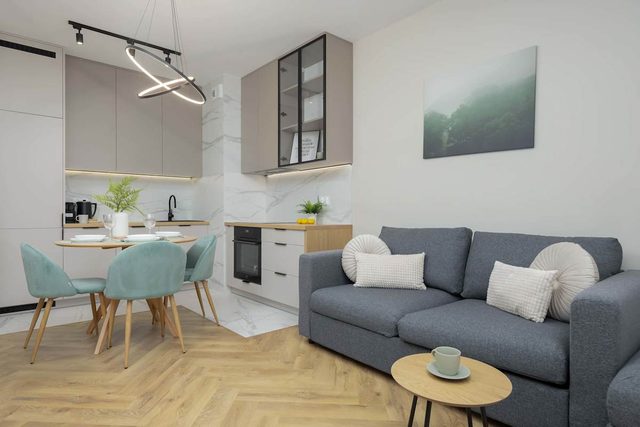 Marynin 33A Warszawa | Pastel Apartment with Garden, Parking and Desk for Remote Work