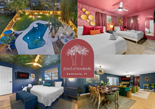 5 Min to Beach ~ Heated Pool ~ Golf ~ Sleeps 12