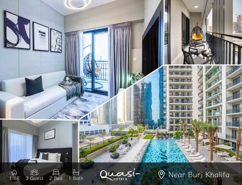 Quasi-Homes | Dubai Zada king bed, pool & gym