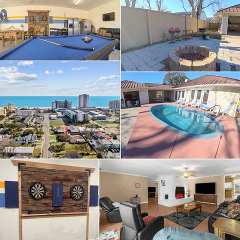 Elegant Huge Ocean View 4 King, Private Pool, Huge Yard, Enormous Game Garage, BBQ, & Rooftop Deck — Myrtle Beach, SC