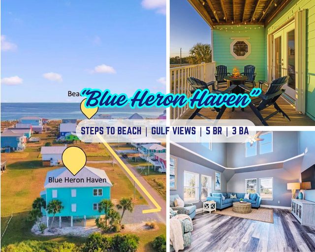 “Blue Heron Haven” | 5BR, Steps To Beach, Gulf Views, Firepit, Dog Friendly, Beach Gear Loaded