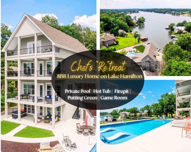 "Chef's Retreat @ 604 Bayshore" | Luxury Lakefront Home On Lake Hamilton*Private Pool &  Hot Tub*Firepit*Boat Slip*Game Room*Putting Green*Sleeps 26 — Hot Springs, AR