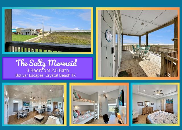 The Salty Mermaid-Beachfront Views! Sleeps 8, 3 bedrooms,2 bathrooms. — Crystal Beach, TX