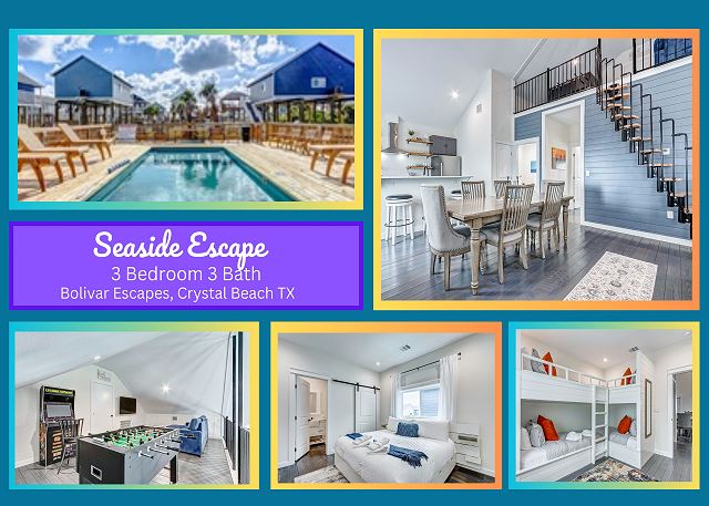 Seaside Escape-Community Pool-3 bedroom with a loft, 3 bath, and sleeps 10. — Caplen, TX