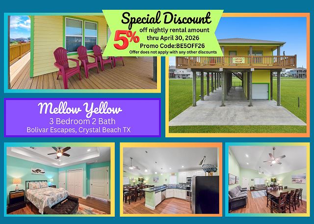 Mellow Yellow-3 bedroom, 2 bathroom, pet-friendly home. — Crystal Beach, TX