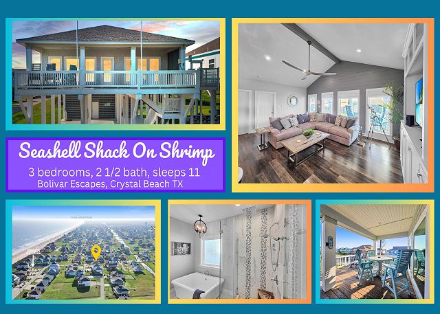 Seashell Shack on Shrimp, Sleeps 11, 3 bedroom 2.5 Bath, Great View — Crystal Beach, TX