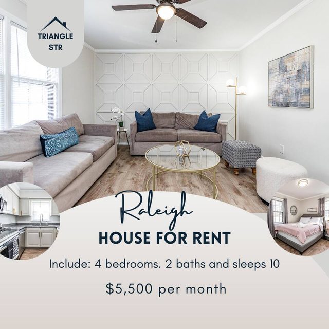 Raleigh house sleeps 10 - starts @ $5.5k/month