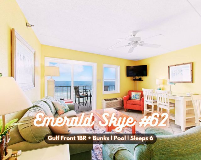 "Emerald Skye #62" | Beach Front*Stunning Gulf Views*Pool*Gym*Pier*1BR + Bunks