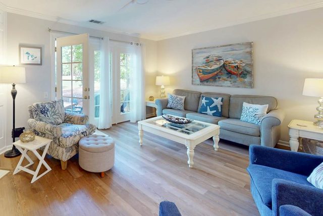 Golf course-view condo with beach access, on-site pool/tennis, & private patio